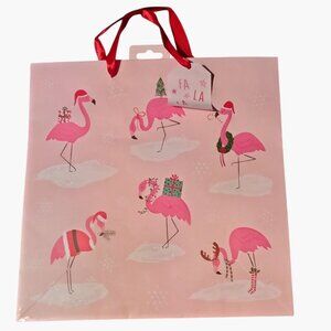 Pink Flamingo Christmas Gift Bag Ribbon Handles Fa La Lamingo Tag